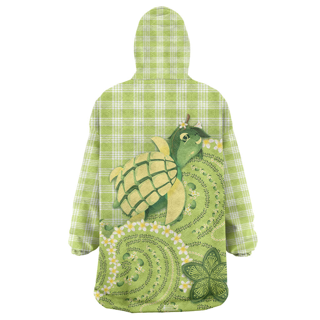 Hawaii Palaka Wearable Blanket Hoodie Cute Green Mango Turtle On The Waves DT05 - Polynesian Pride