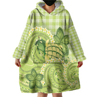 Hawaii Palaka Wearable Blanket Hoodie Cute Green Mango Turtle On The Waves DT05 - Polynesian Pride