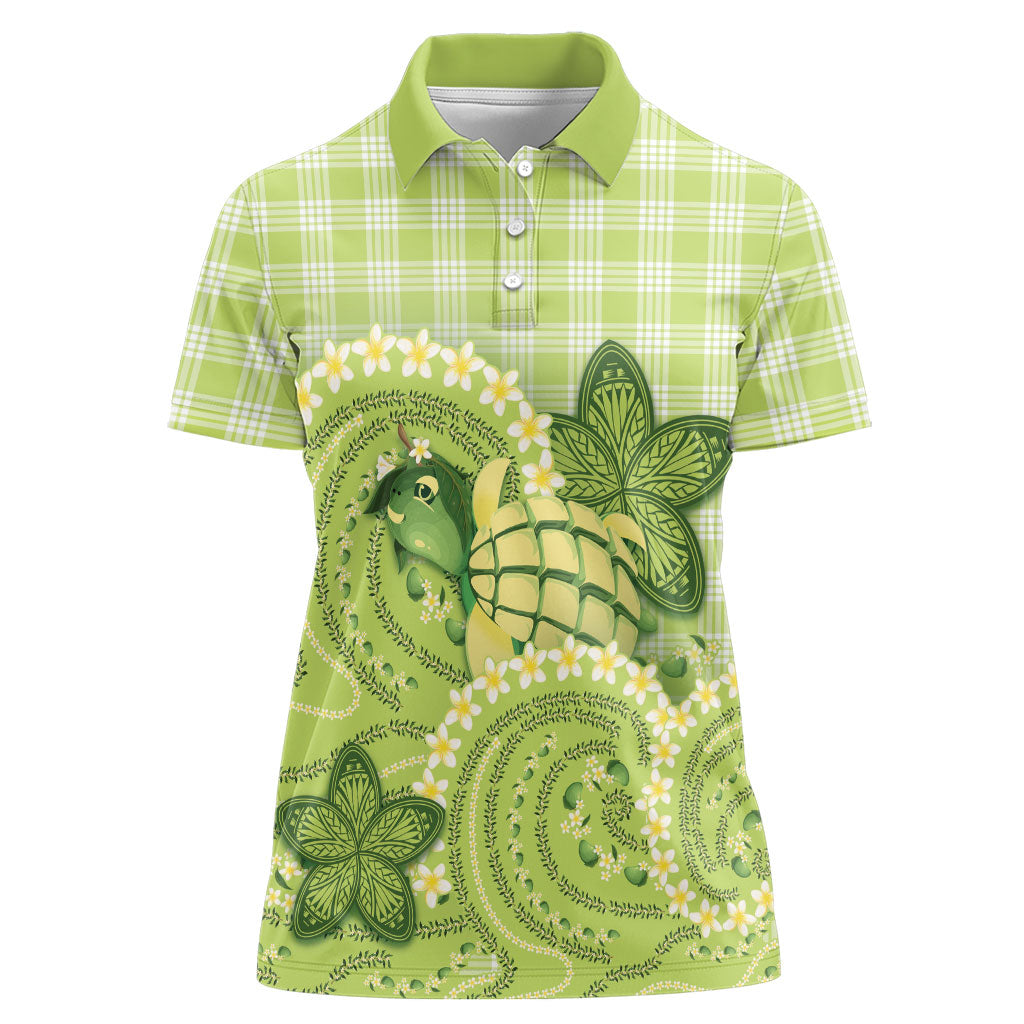 Hawaii Palaka Women Polo Shirt Cute Green Mango Turtle On The Waves DT05 Female Green - Polynesian Pride