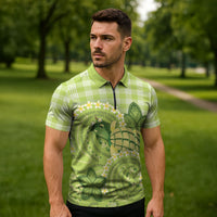 Hawaii Palaka Zipper Polo Shirt Cute Green Mango Turtle On The Waves DT05 - Polynesian Pride