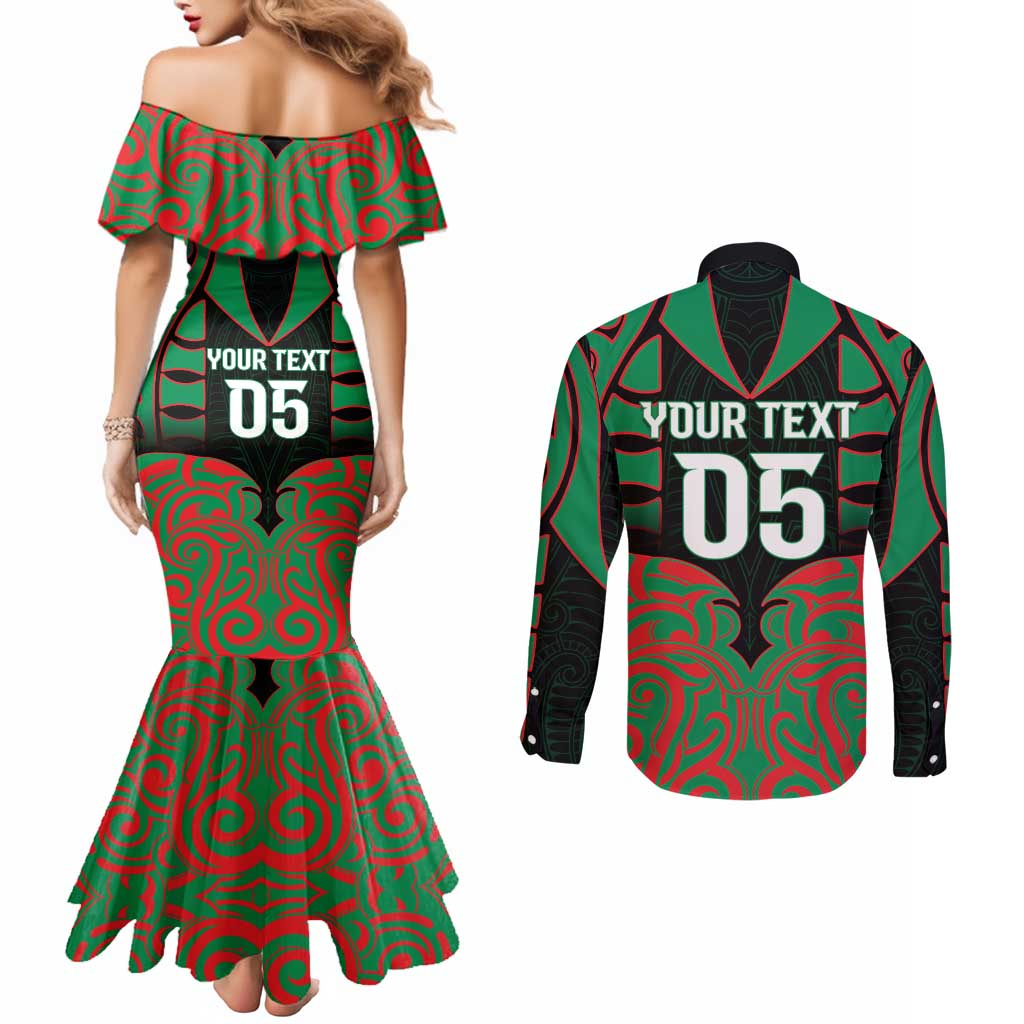 Custom Aotearoa Ngati Hine Couples Matching Mermaid Dress and Long Sleeve Button Shirt Maori Pattern New Zealand - Polynesian Pride