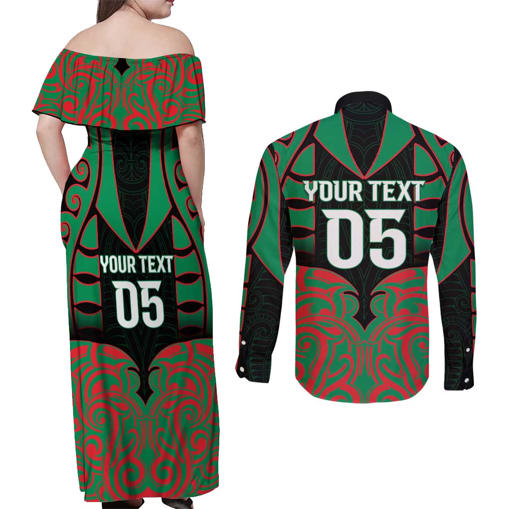 Custom Aotearoa Ngati Hine Couples Matching Off Shoulder Maxi Dress and Long Sleeve Button Shirt Maori Pattern New Zealand DT05 - Polynesian Pride