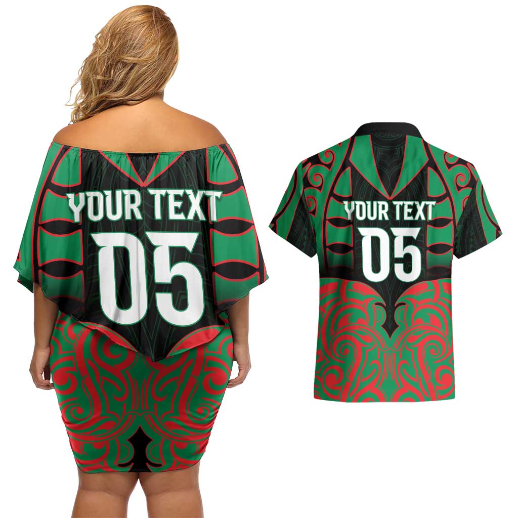 Custom Aotearoa Ngati Hine Couples Matching Off Shoulder Short Dress and Hawaiian Shirt Maori Pattern New Zealand DT05 - Polynesian Pride