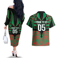 Custom Aotearoa Ngati Hine Couples Matching Off The Shoulder Long Sleeve Dress and Hawaiian Shirt Maori Pattern New Zealand DT05 - Polynesian Pride