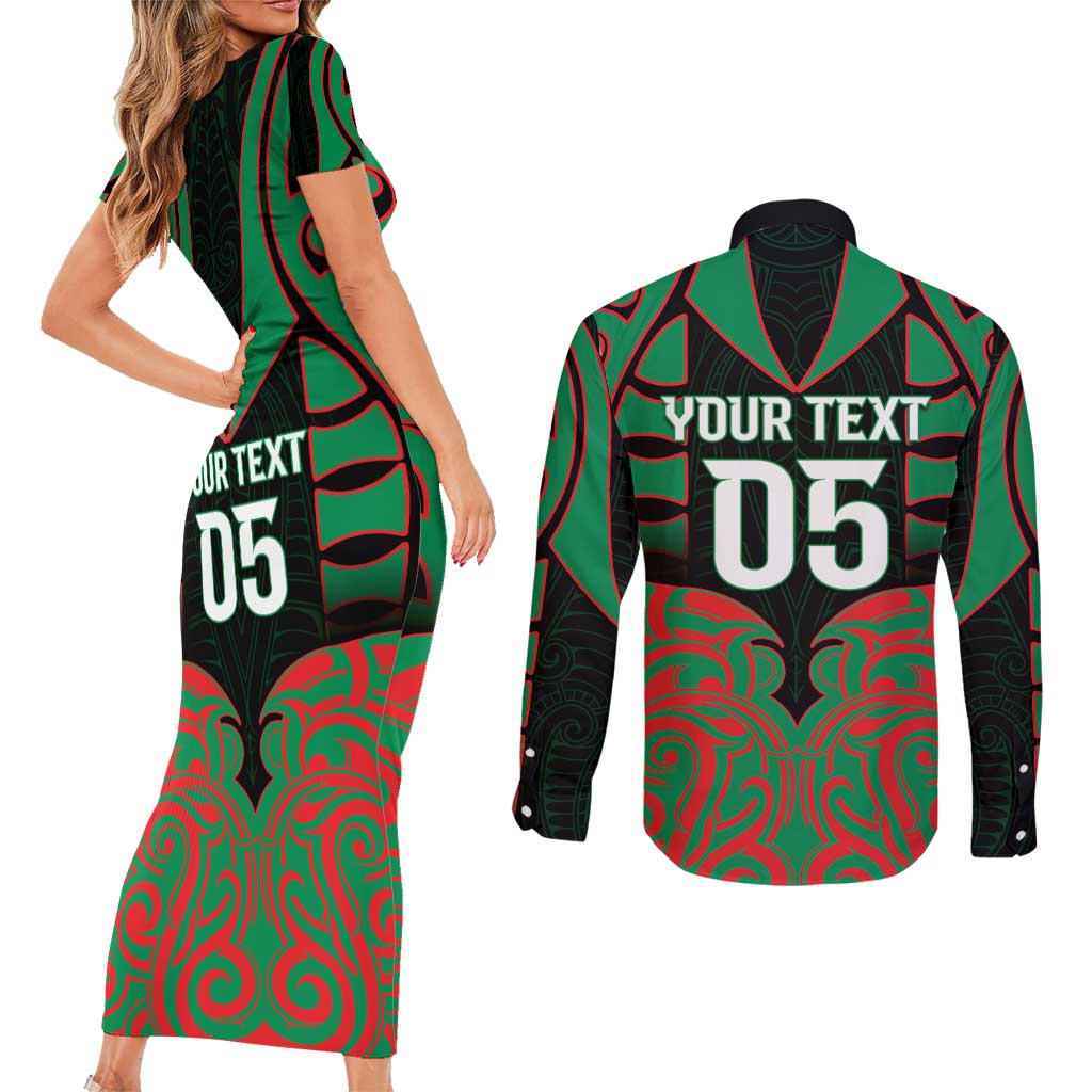 Custom Aotearoa Ngati Hine Couples Matching Short Sleeve Bodycon Dress and Long Sleeve Button Shirt Maori Pattern New Zealand - Polynesian Pride