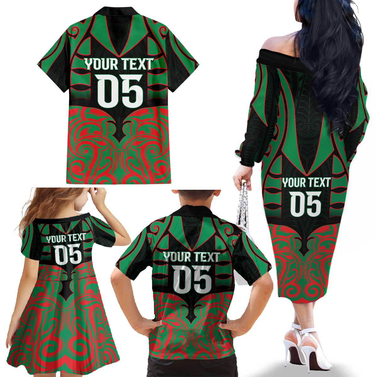Custom Aotearoa Ngati Hine Family Matching Off The Shoulder Long Sleeve Dress and Hawaiian Shirt Maori Pattern New Zealand - Polynesian Pride