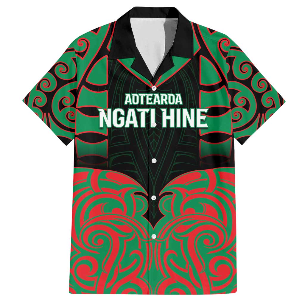 Custom Aotearoa Ngati Hine Family Matching Off Shoulder Maxi Dress and Hawaiian Shirt Maori Pattern New Zealand DT05 Dad's Shirt - Short Sleeve Green - Polynesian Pride