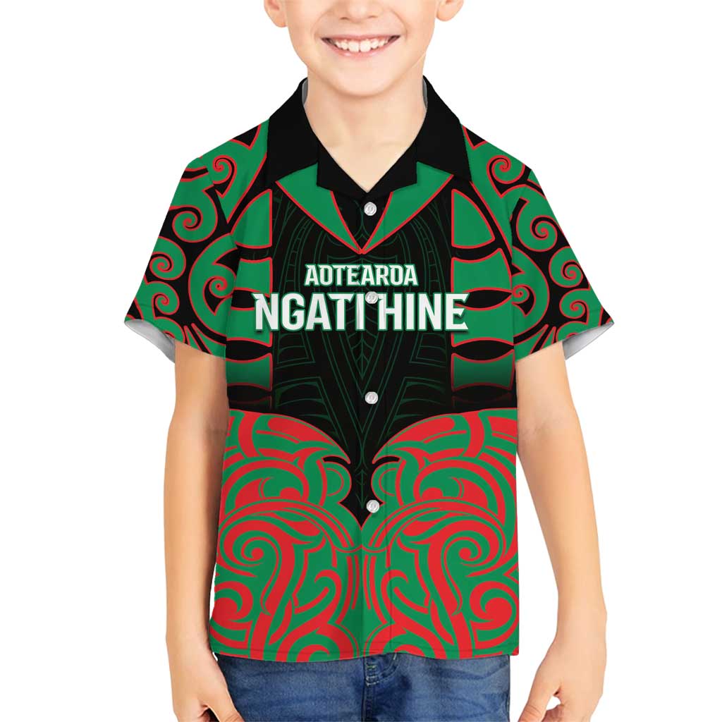 Custom Aotearoa Ngati Hine Family Matching Off Shoulder Maxi Dress and Hawaiian Shirt Maori Pattern New Zealand DT05 Son's Shirt Green - Polynesian Pride