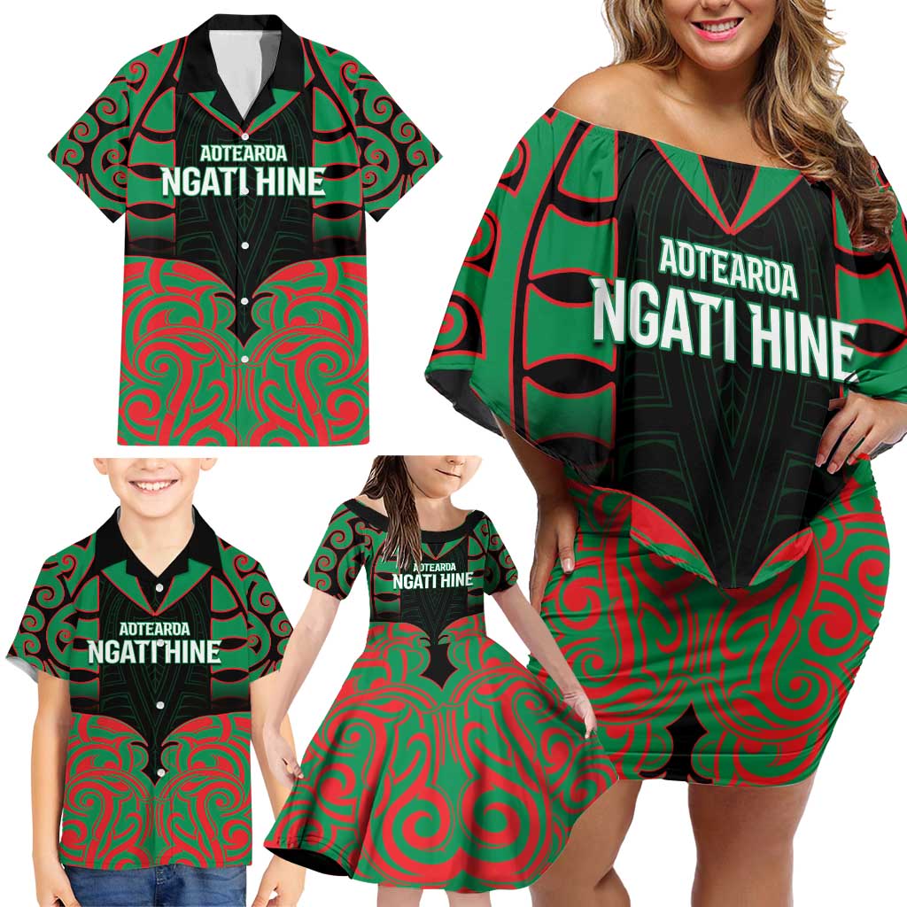 Custom Aotearoa Ngati Hine Family Matching Off Shoulder Short Dress and Hawaiian Shirt Maori Pattern New Zealand DT05 - Polynesian Pride