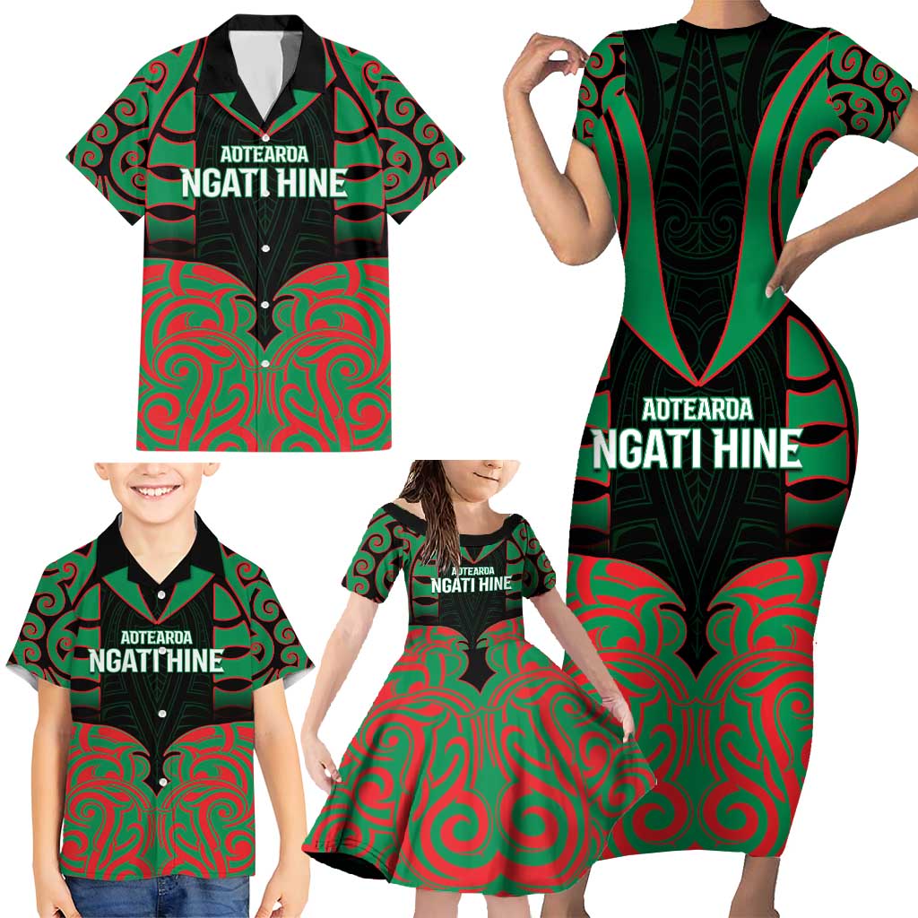 Custom Aotearoa Ngati Hine Family Matching Short Sleeve Bodycon Dress and Hawaiian Shirt Maori Pattern New Zealand - Polynesian Pride