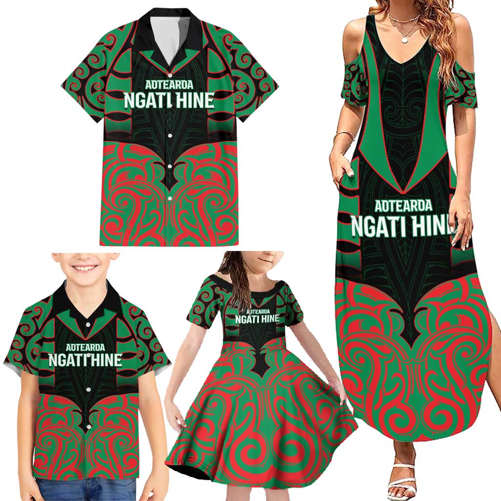 Custom Aotearoa Ngati Hine Family Matching Summer Maxi Dress and Hawaiian Shirt Maori Pattern New Zealand - Polynesian Pride