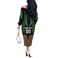 Custom Aotearoa Ngati Hine Off The Shoulder Long Sleeve Dress Maori Pattern New Zealand - Polynesian Pride