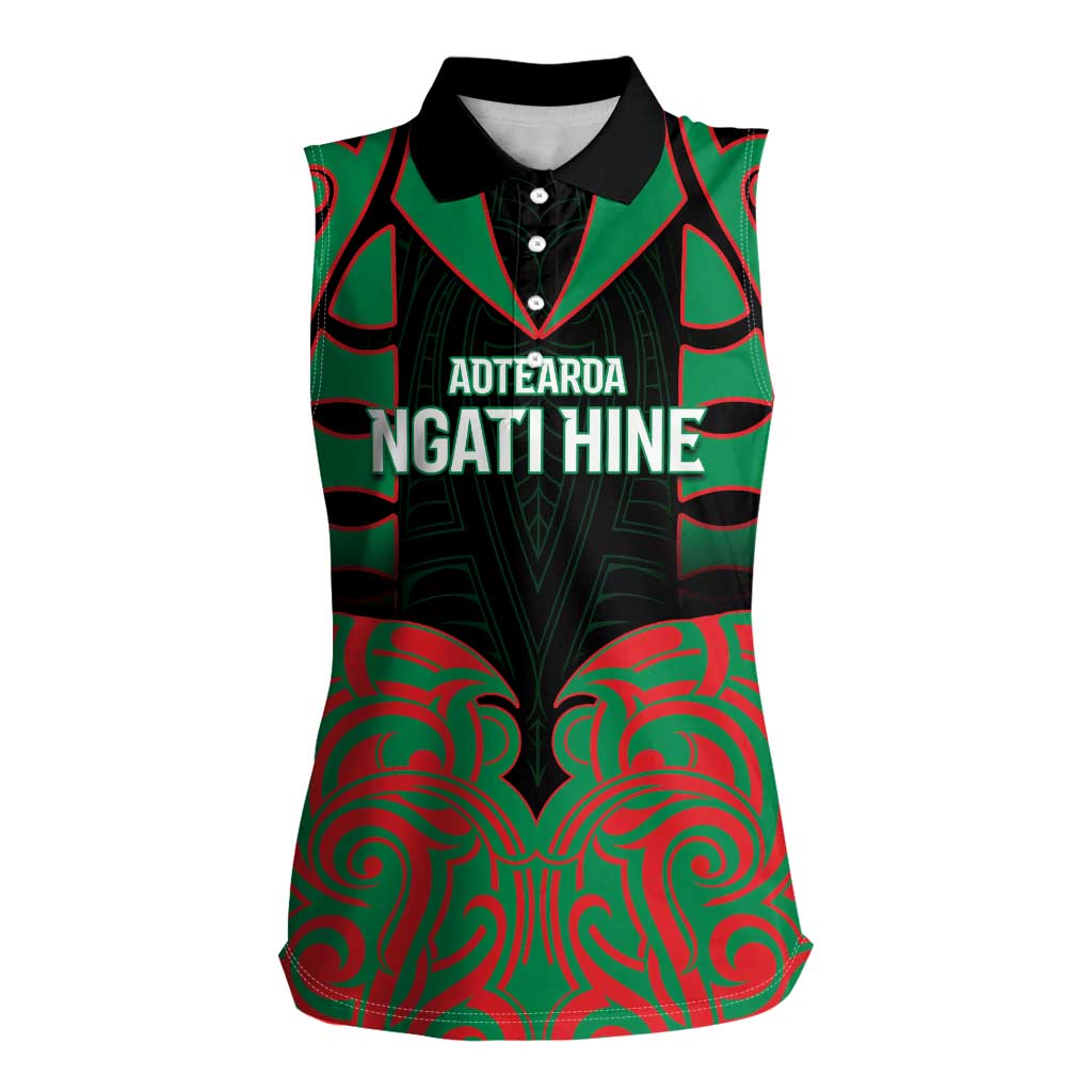 Custom Aotearoa Ngati Hine Women Sleeveless Polo Shirt Maori Pattern New Zealand DT05 Female Green - Polynesian Pride