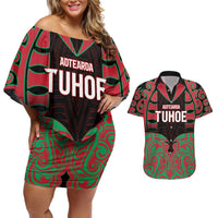 Custom Aotearoa Tuhoe Couples Matching Off Shoulder Short Dress and Hawaiian Shirt Maori Pattern New Zealand DT05 Red - Polynesian Pride
