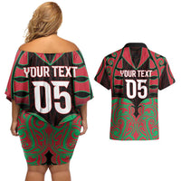 Custom Aotearoa Tuhoe Couples Matching Off Shoulder Short Dress and Hawaiian Shirt Maori Pattern New Zealand DT05 - Polynesian Pride