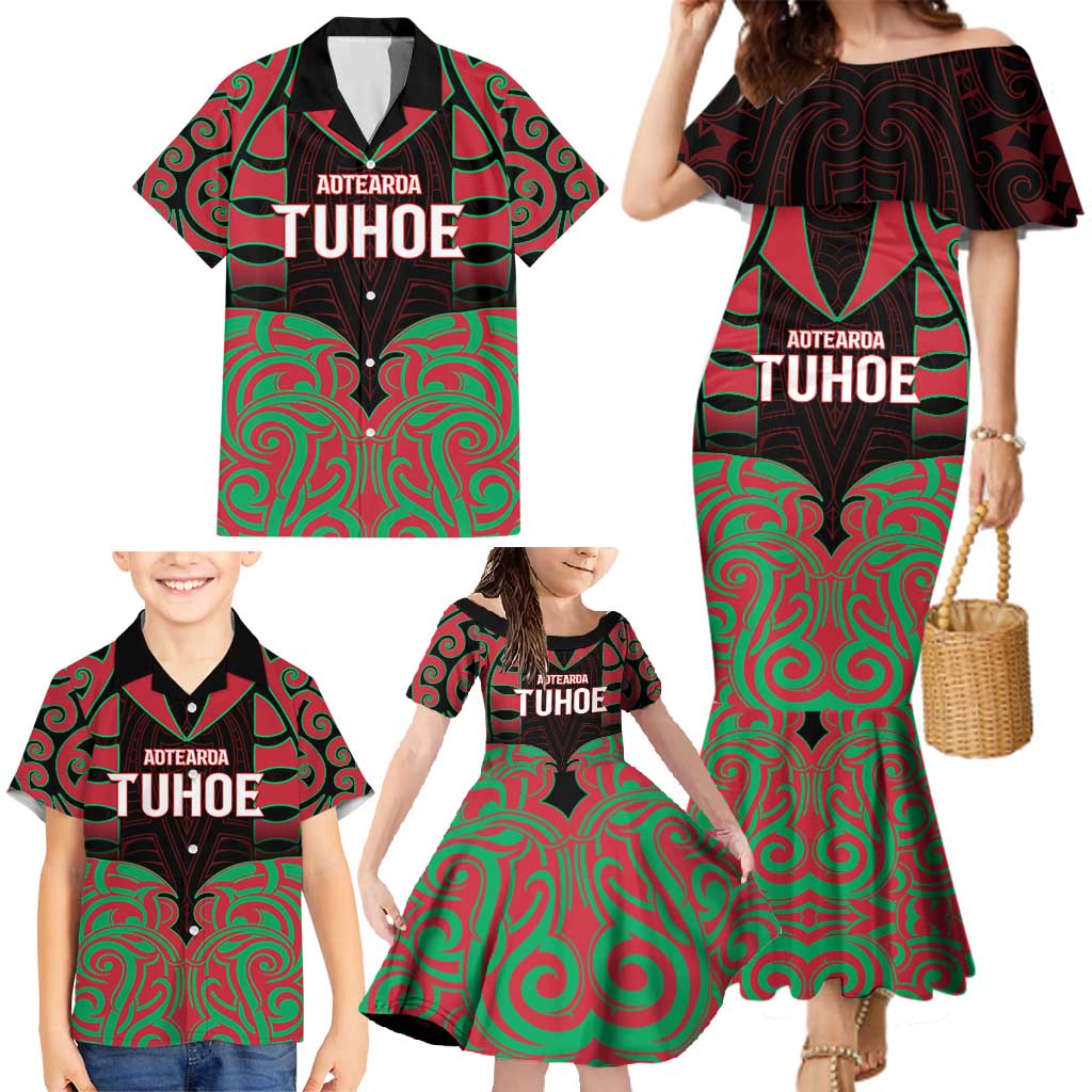 Custom Aotearoa Tuhoe Family Matching Mermaid Dress and Hawaiian Shirt Maori Pattern New Zealand DT05 - Polynesian Pride