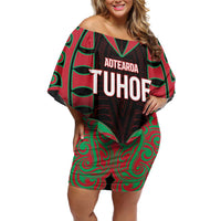 Custom Aotearoa Tuhoe Family Matching Off Shoulder Short Dress and Hawaiian Shirt Maori Pattern New Zealand DT05 Mom's Dress Red - Polynesian Pride