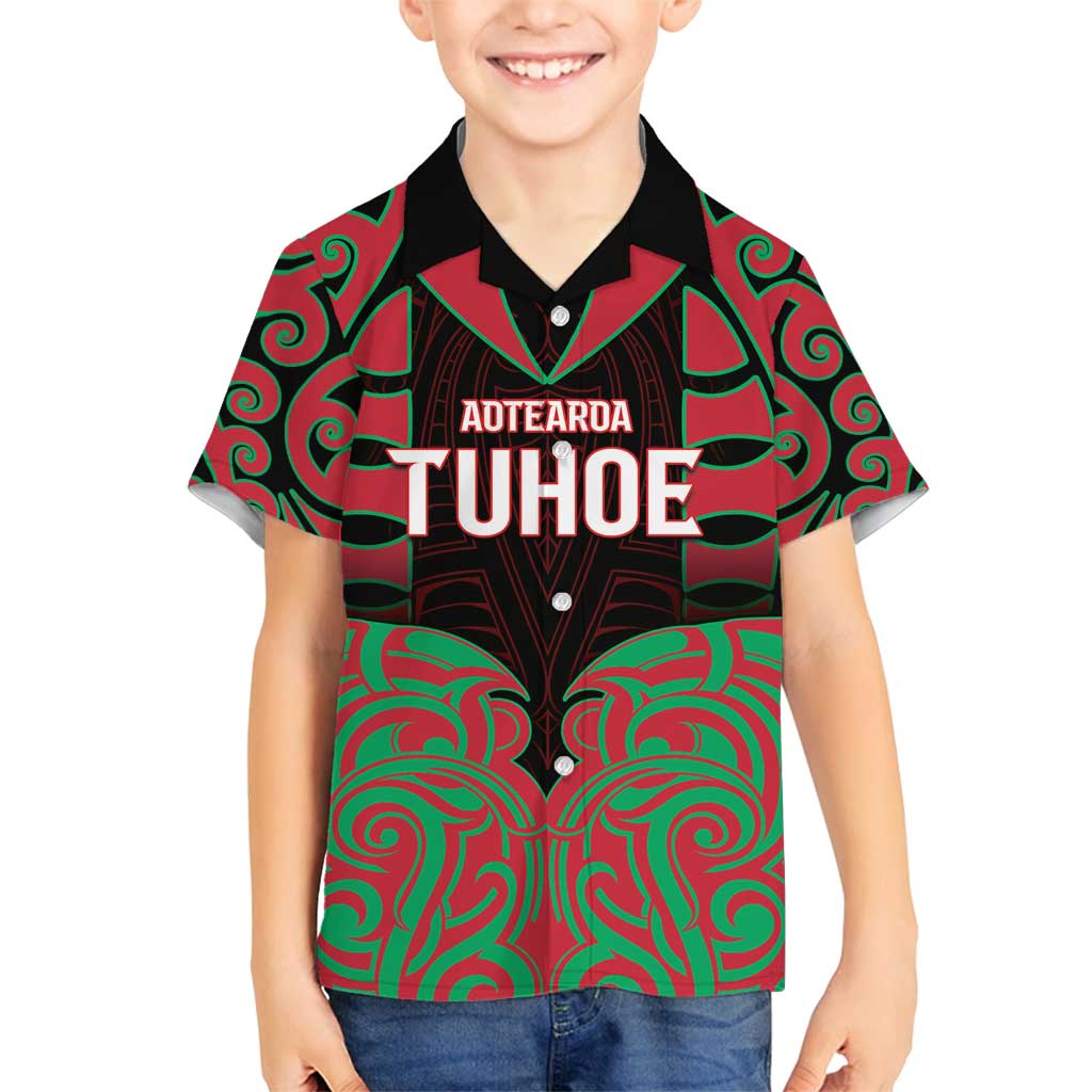 Custom Aotearoa Tuhoe Family Matching Off Shoulder Short Dress and Hawaiian Shirt Maori Pattern New Zealand DT05 Son's Shirt Red - Polynesian Pride