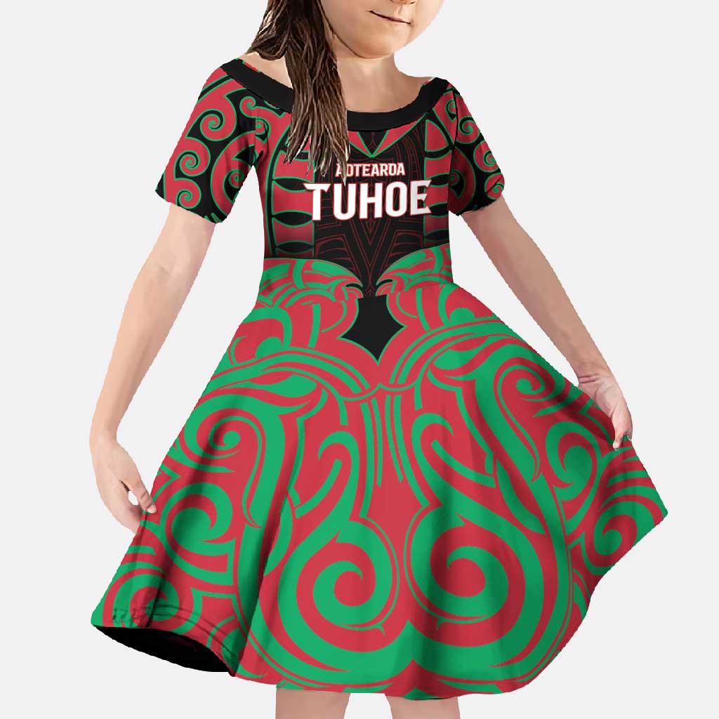 Custom Aotearoa Tuhoe Family Matching Summer Maxi Dress and Hawaiian Shirt Maori Pattern New Zealand DT05 Daughter's Dress Red - Polynesian Pride
