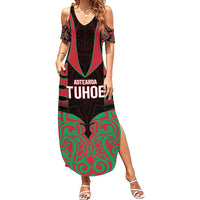 Custom Aotearoa Tuhoe Family Matching Summer Maxi Dress and Hawaiian Shirt Maori Pattern New Zealand DT05 Mom's Dress Red - Polynesian Pride
