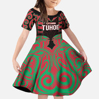 Custom Aotearoa Tuhoe Family Matching Tank Maxi Dress and Hawaiian Shirt Maori Pattern New Zealand DT05 Daughter's Dress Red - Polynesian Pride