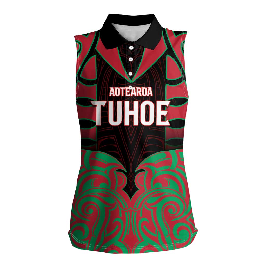 Custom Aotearoa Tuhoe Women Sleeveless Polo Shirt Maori Pattern New Zealand - Polynesian Pride