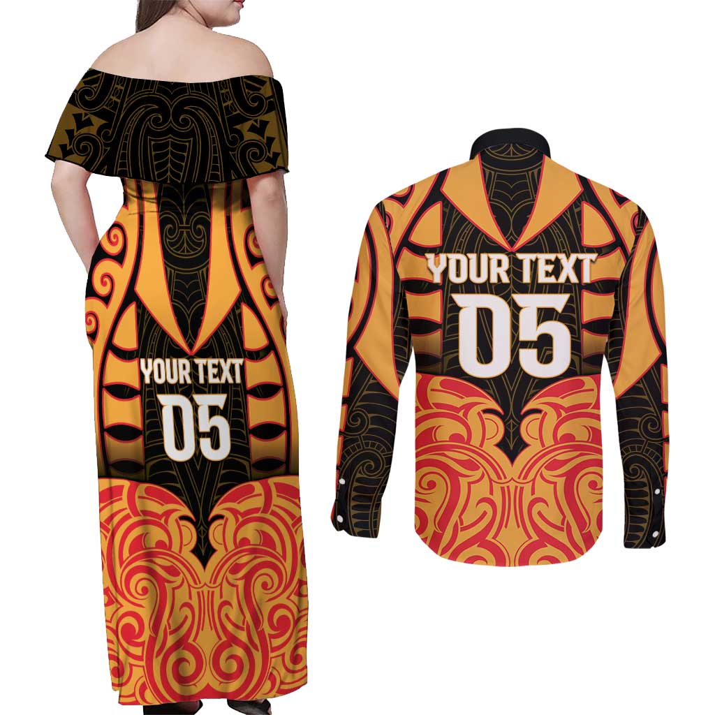 Custom Aotearoa Waikato Couples Matching Off Shoulder Maxi Dress and Long Sleeve Button Shirt Maori Pattern New Zealand DT05 - Polynesian Pride