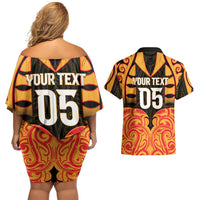 Custom Aotearoa Waikato Couples Matching Off Shoulder Short Dress and Hawaiian Shirt Maori Pattern New Zealand DT05 - Polynesian Pride
