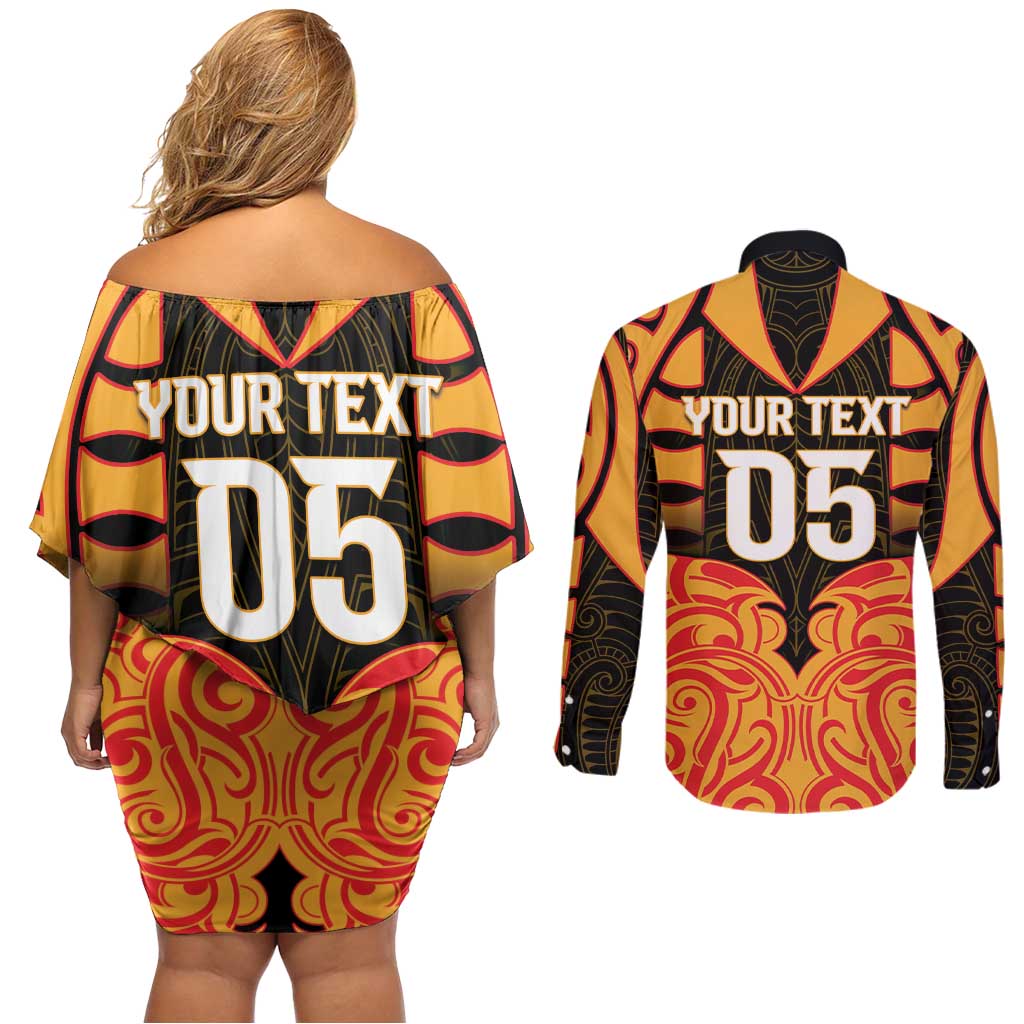 Custom Aotearoa Waikato Couples Matching Off Shoulder Short Dress and Long Sleeve Button Shirt Maori Pattern New Zealand DT05 - Polynesian Pride