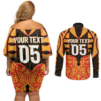 Custom Aotearoa Waikato Couples Matching Off Shoulder Short Dress and Long Sleeve Button Shirt Maori Pattern New Zealand DT05 - Polynesian Pride