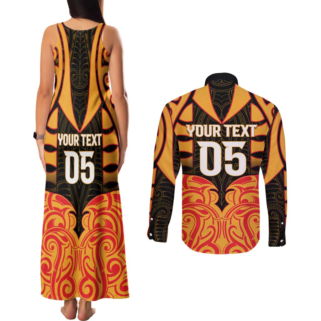 Custom Aotearoa Waikato Couples Matching Tank Maxi Dress and Long Sleeve Button Shirt Maori Pattern New Zealand - Polynesian Pride