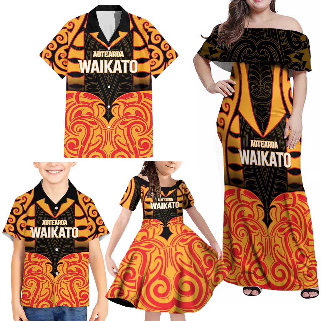 Custom Aotearoa Waikato Family Matching Off Shoulder Maxi Dress and Hawaiian Shirt Maori Pattern New Zealand DT05 - Polynesian Pride