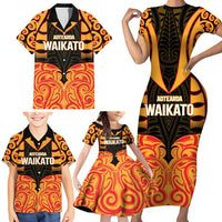 Custom Aotearoa Waikato Family Matching Short Sleeve Bodycon Dress and Hawaiian Shirt Maori Pattern New Zealand - Polynesian Pride