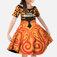 Custom Aotearoa Waikato Family Matching Tank Maxi Dress and Hawaiian Shirt Maori Pattern New Zealand DT05 Daughter's Dress Orange - Polynesian Pride