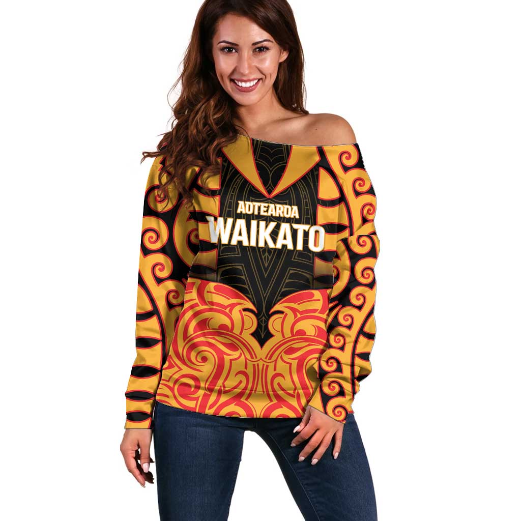 Custom Aotearoa Waikato Off Shoulder Sweater Maori Pattern New Zealand - Polynesian Pride