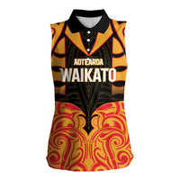 Custom Aotearoa Waikato Women Sleeveless Polo Shirt Maori Pattern New Zealand DT05 Female Orange - Polynesian Pride