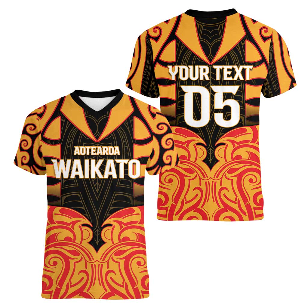 Custom Aotearoa Waikato Women V-Neck T-Shirt Maori Pattern New Zealand DT05 - Polynesian Pride