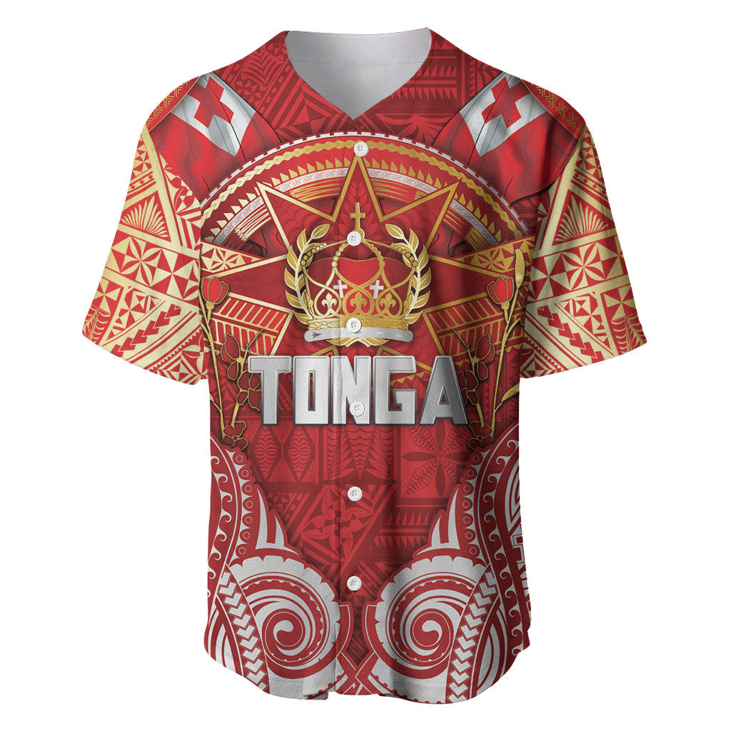 Tonga King's Birthday Baseball Jersey Gold Royal Crown Tribal Patterns DT05 Red - Polynesian Pride