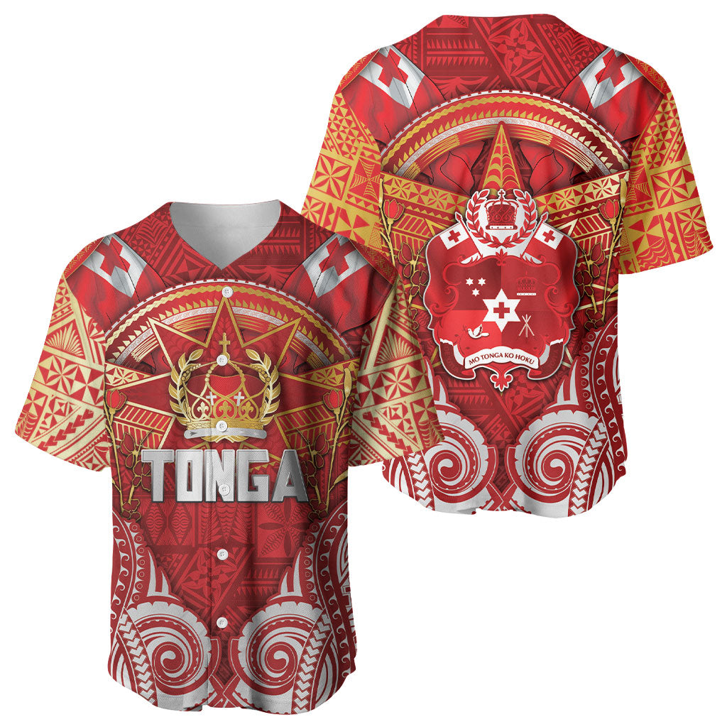 Tonga King's Birthday Baseball Jersey Gold Royal Crown Tribal Patterns