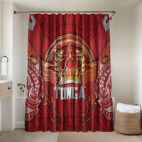 Tonga King's Birthday Bathroom Set Gold Royal Crown Tribal Patterns DT05 Shower Curtain Only Red - Polynesian Pride