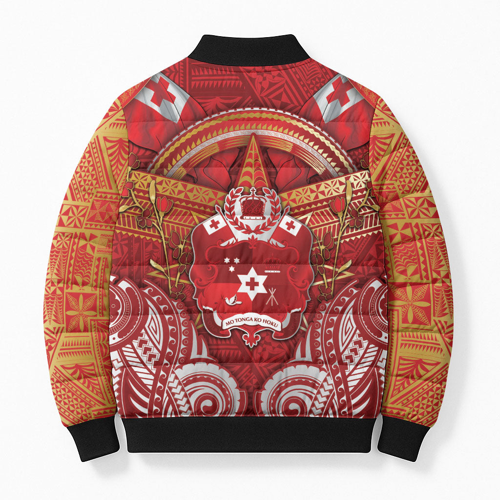 Tonga King's Birthday Bomber Puffer Jacket Gold Royal Crown Tribal Patterns DT05 - Polynesian Pride