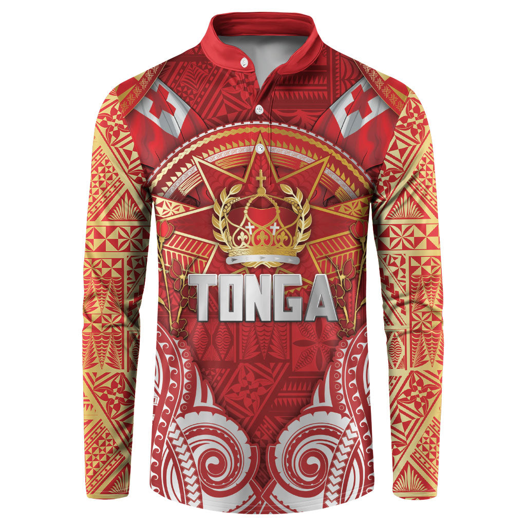 Tonga King's Birthday Button Sweatshirt Gold Royal Crown Tribal Patterns