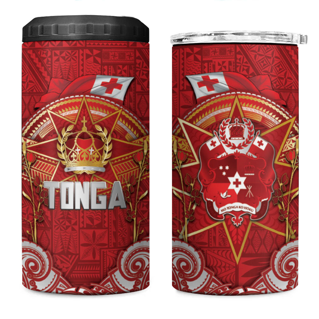 Tonga King's Birthday 4 in 1 Can Cooler Tumbler Gold Royal Crown Tribal Patterns DT05 One Size: 16 oz Red - Polynesian Pride