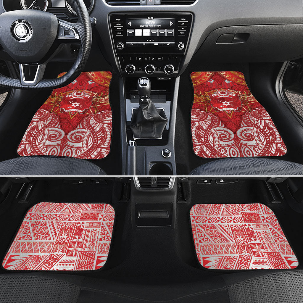 Tonga King's Birthday Car Mats Gold Royal Crown Tribal Patterns DT05 Set 4pcs Red - Polynesian Pride