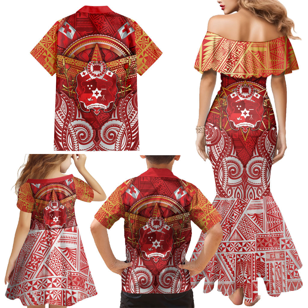 Tonga King's Birthday Family Matching Mermaid Dress and Hawaiian Shirt Gold Royal Crown Tribal Patterns DT05 - Polynesian Pride