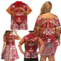 Tonga King's Birthday Family Matching Off Shoulder Short Dress and Hawaiian Shirt Gold Royal Crown Tribal Patterns DT05 - Polynesian Pride