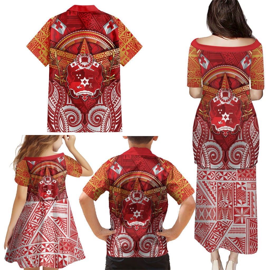Tonga King's Birthday Family Matching Puletasi and Hawaiian Shirt Gold Royal Crown Tribal Patterns DT05 - Polynesian Pride