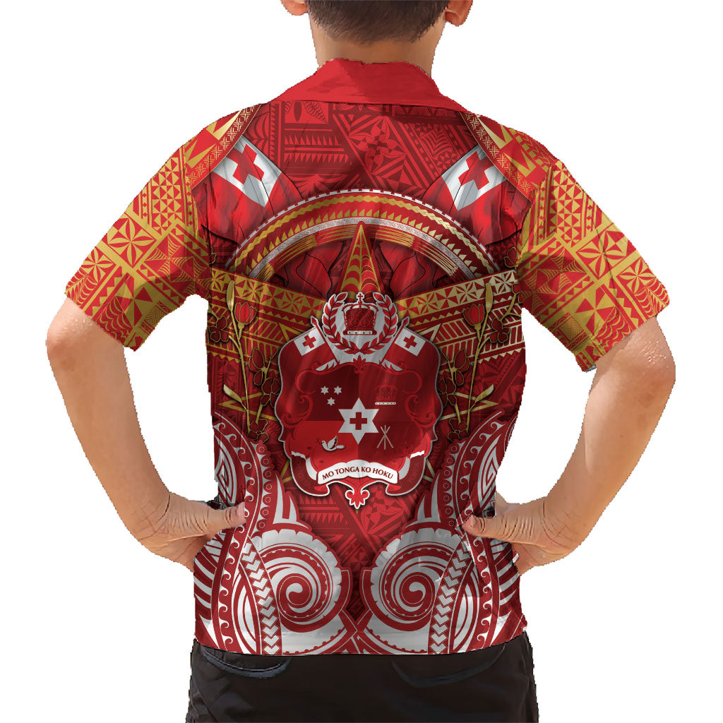 Tonga King's Birthday Family Matching Short Sleeve Bodycon Dress and Hawaiian Shirt Gold Royal Crown Tribal Patterns DT05 - Polynesian Pride