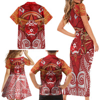 Tonga King's Birthday Family Matching Short Sleeve Bodycon Dress and Hawaiian Shirt Gold Royal Crown Tribal Patterns DT05 - Polynesian Pride