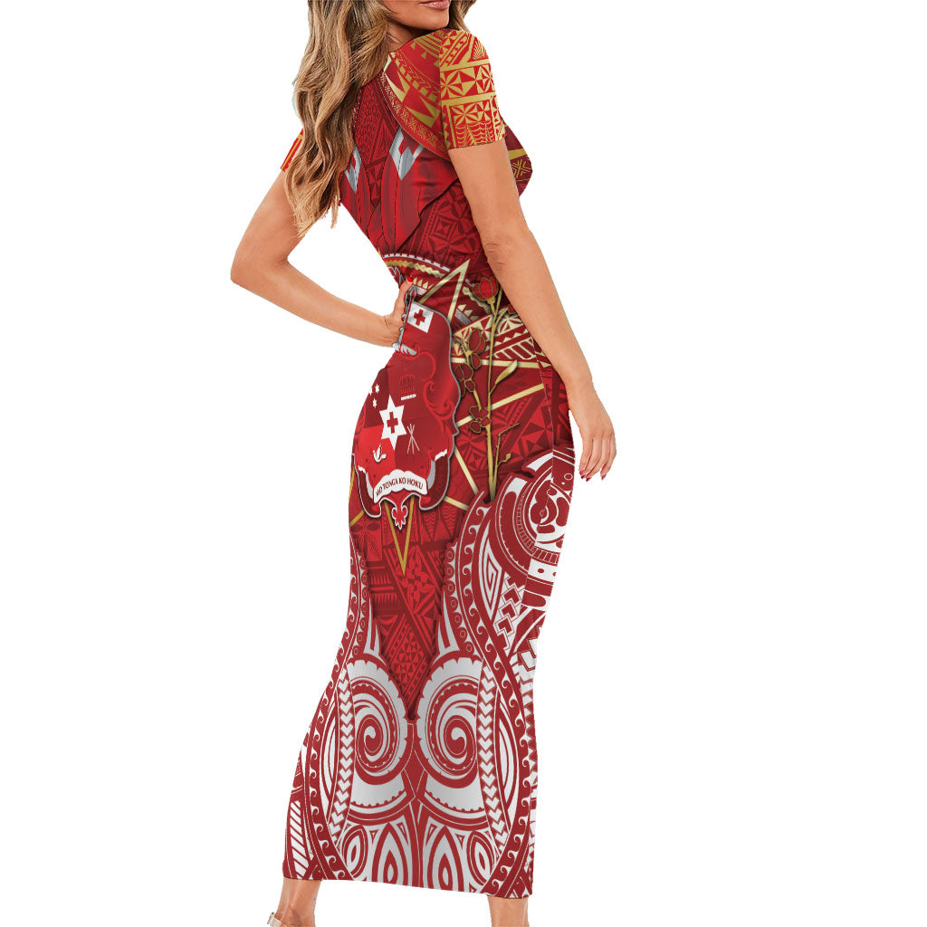 Tonga King's Birthday Family Matching Short Sleeve Bodycon Dress and Hawaiian Shirt Gold Royal Crown Tribal Patterns DT05 - Polynesian Pride